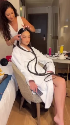 valkyrae - Hair twist and braid with almond oil Songs:  You spin me round by